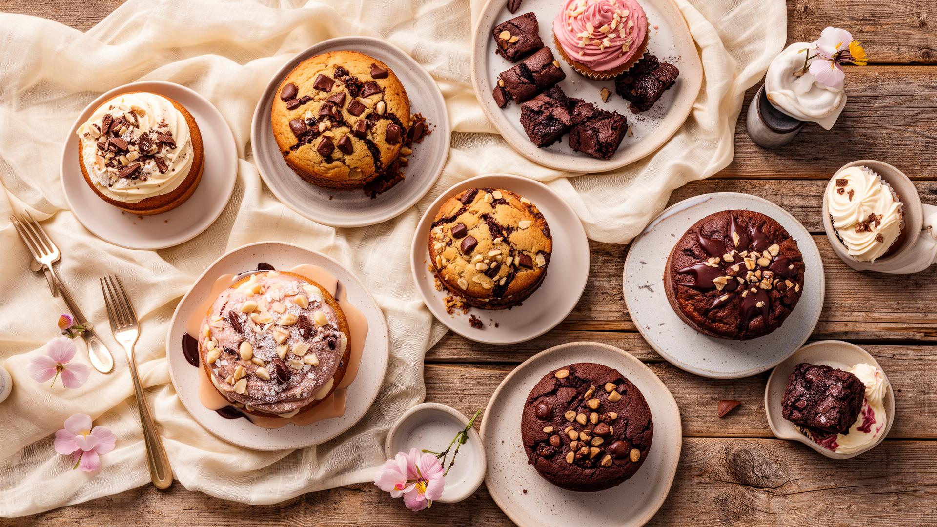 Una mesa de madera con postres saludables